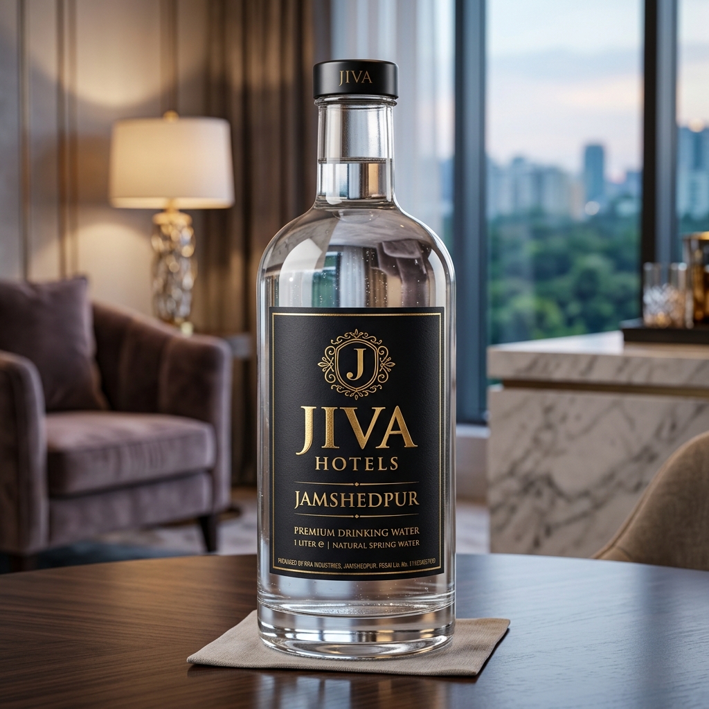 Mockup of a water bottle for Jiva Hotels Jamshedpur